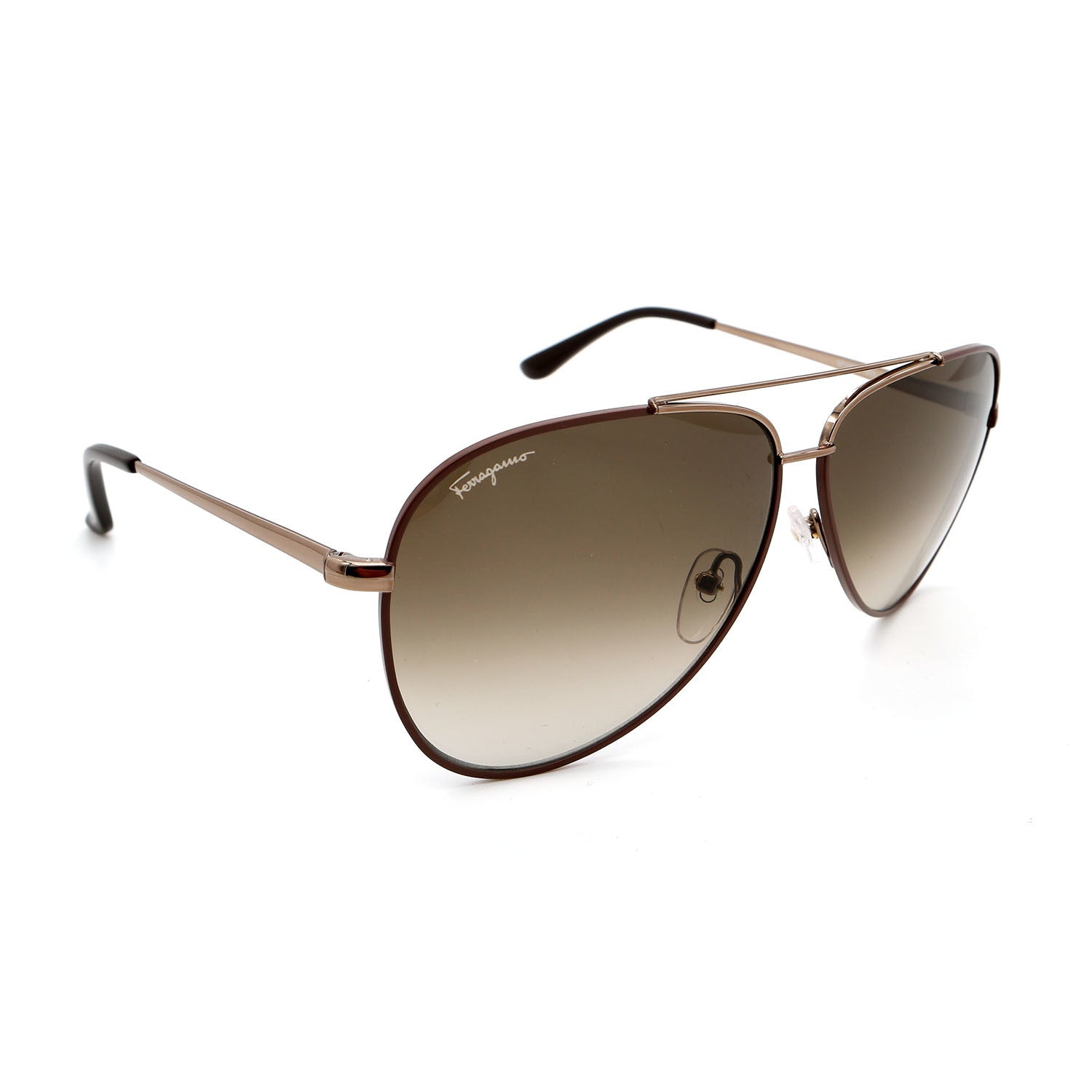 Men's // Ferragamo SF131S 211 Aviator Sunglasses // Light Gunmetal Brown + Gray Gradient