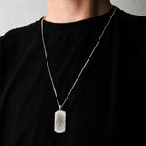 Duxot Vezeto Sterling Silver + Cubic Zirconia + Black Meteorite Dog Tag Necklace // 25.6"