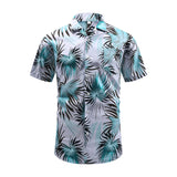 Palm Print White Short-Sleeve Button-Up Shirt