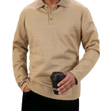 Square Cable-Knit Textured Long-Sleeve Polo
