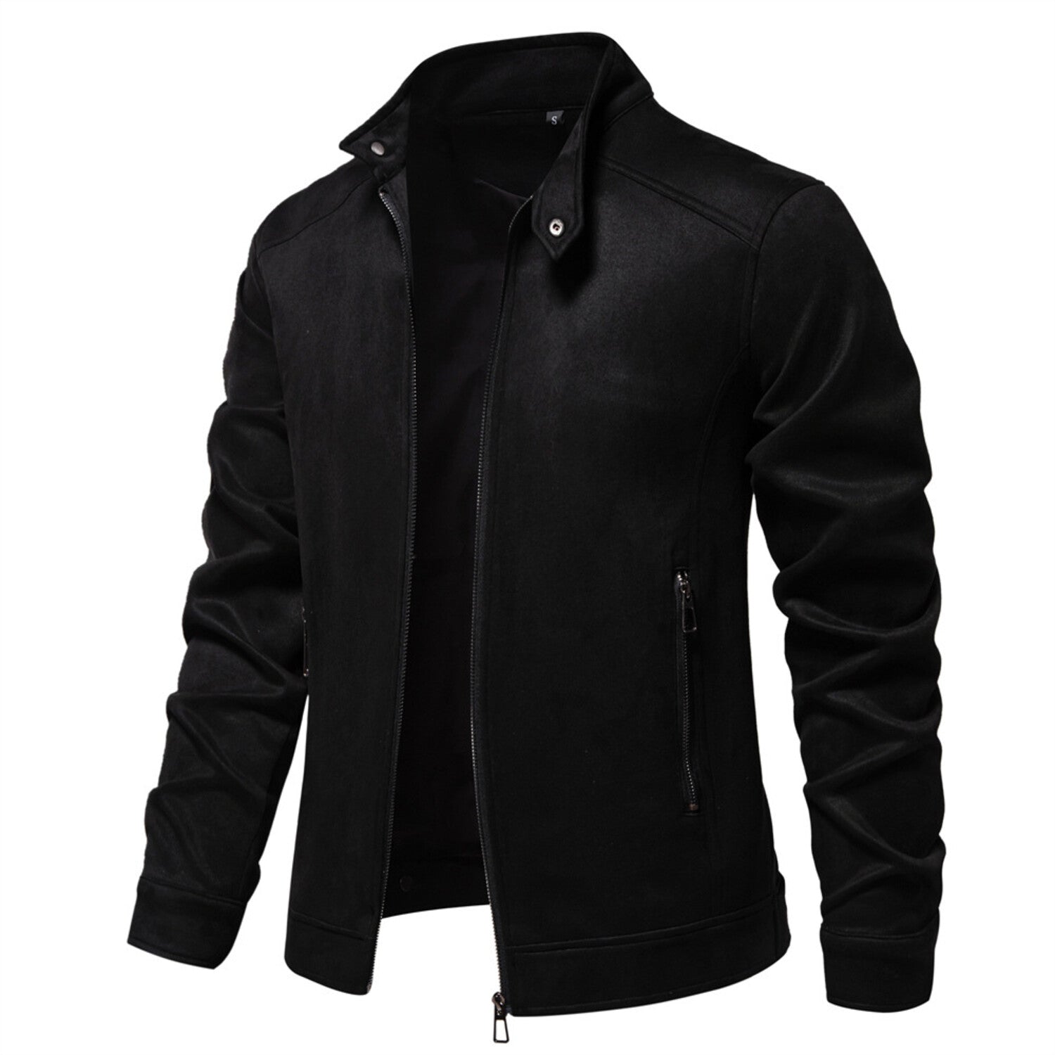 Mock Neck Faux Suede Zip-Front Jacket