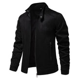 Mock Neck Faux Suede Zip-Front Jacket