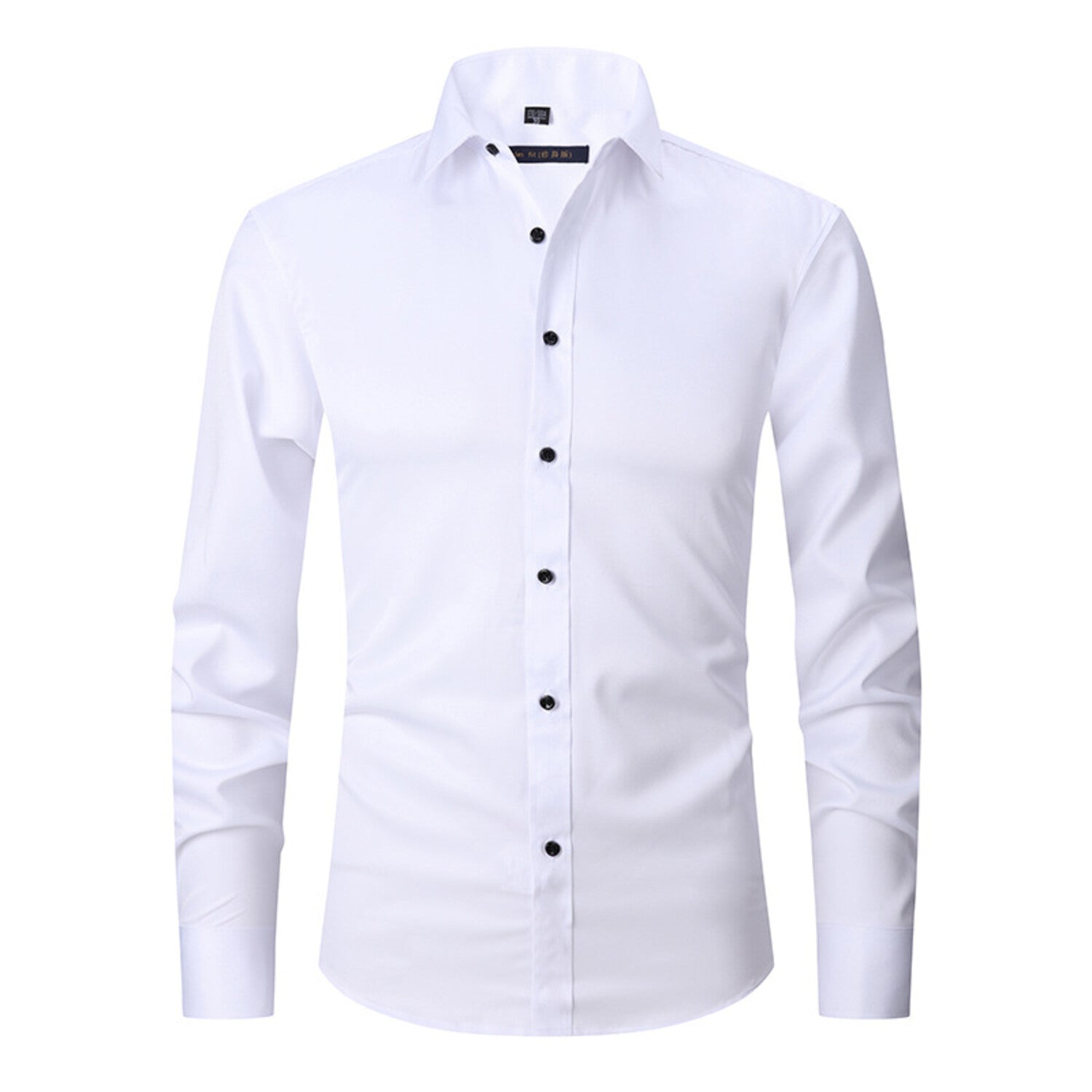 Satin Finish Long-Sleeve w/ Black Buttons Button-Up