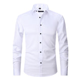Satin Finish Long-Sleeve w/ Black Buttons Button-Up