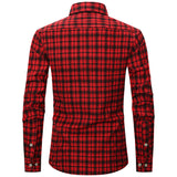 Glen Check Print w/ 2-Front Pockets Long-Sleeve Button-Up