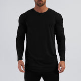 Crewneck Long-Sleeve Curved Hem T-Shirt