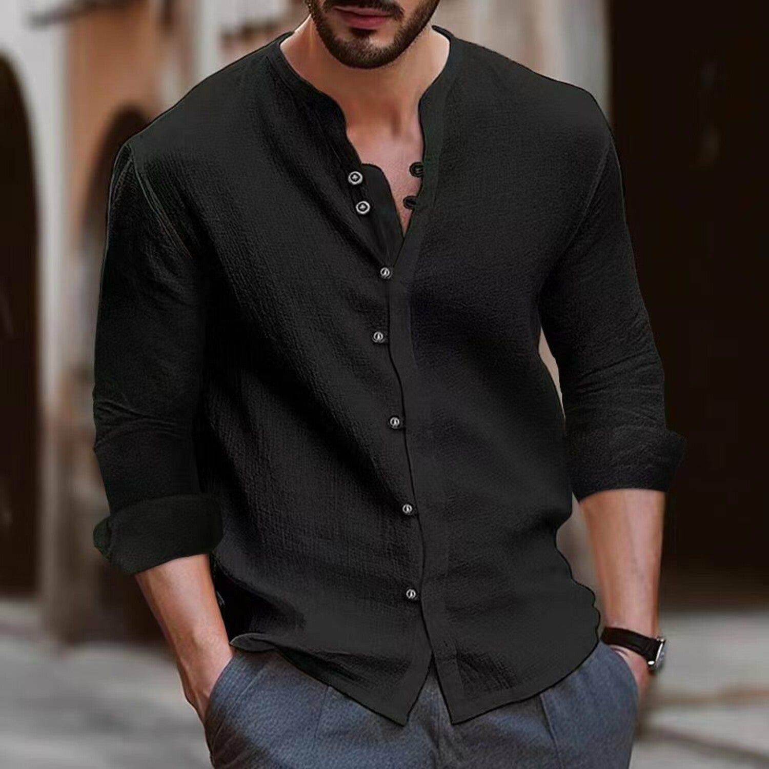 Nehru Collar Button-Down
