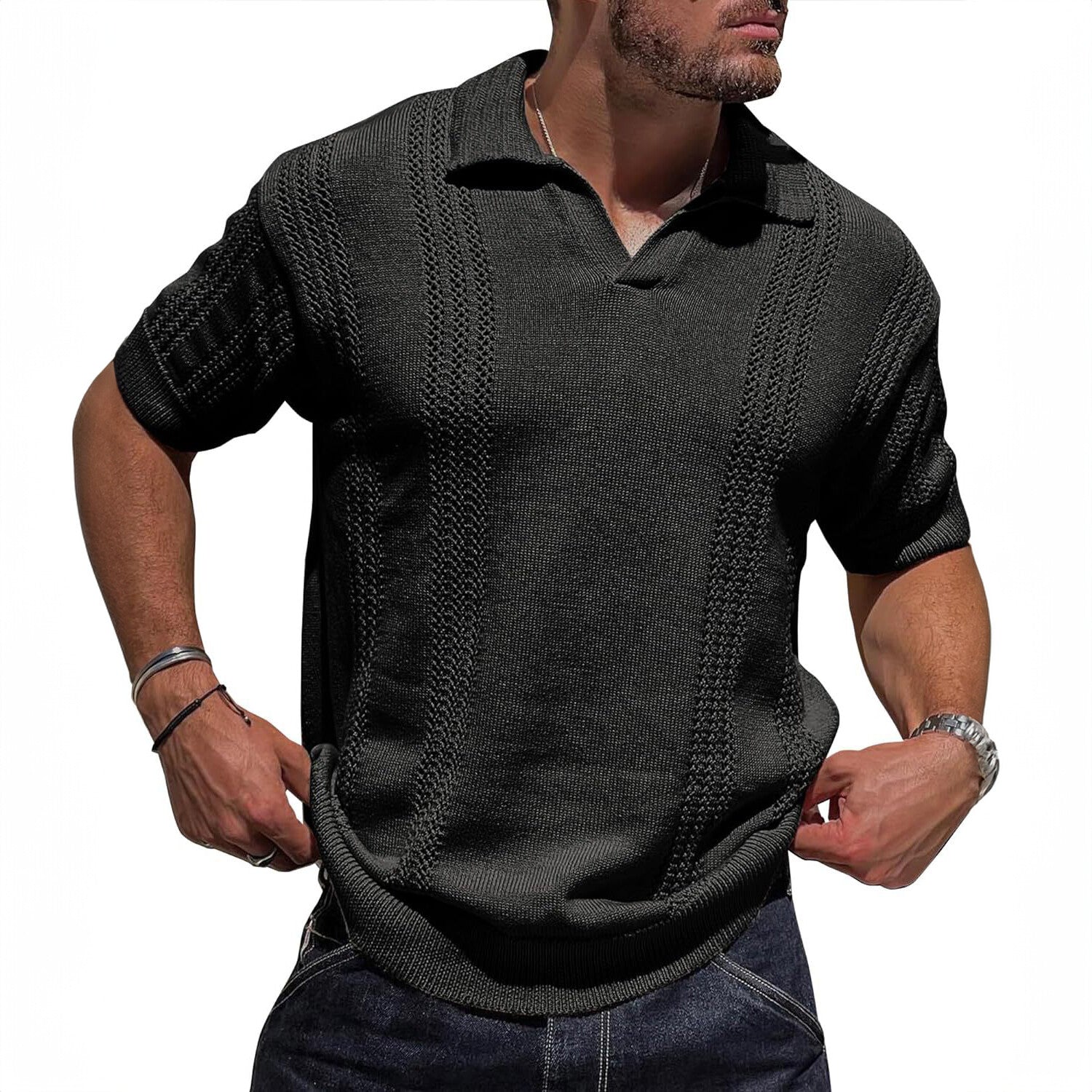 Striped Knit Short-Sleeve Polo