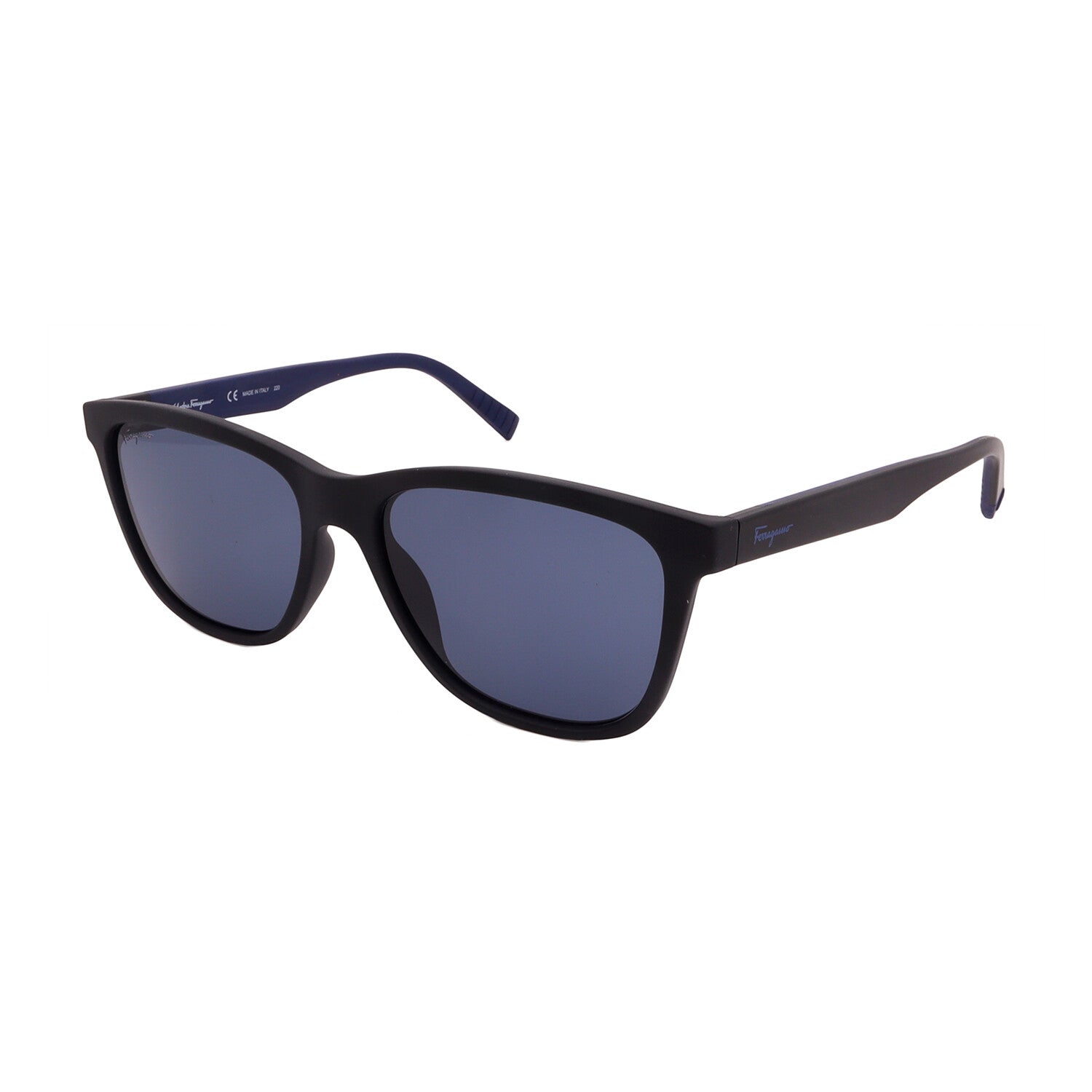 Men's // Ferragamo SF998S 002 Square Sunglasses // Matte Black + Blue