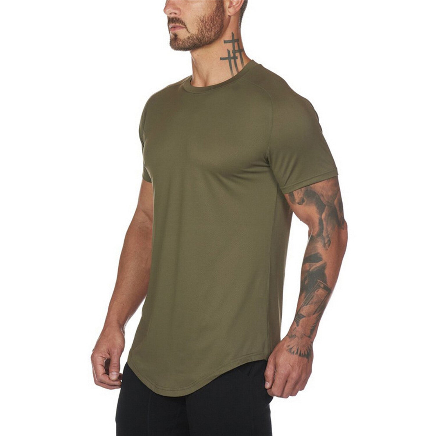 Crewneck Short-Sleeve Saddle Curved Hem T-Shirt