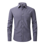 Solid Front Pocket Long-Sleeve Button-Up Shirt