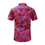 Leaf Print Short-Sleeve Button-Up Shirt