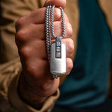 Duxot Accelero Stainless Steel + Meteorite Dog Tag Necklace // 25.6"