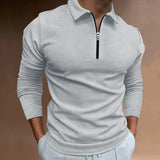 Long-Sleeve Waffled Quarter-Zip Polo