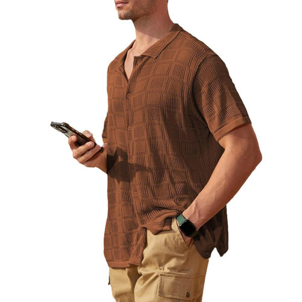 Check Knit Button-Up Shirt