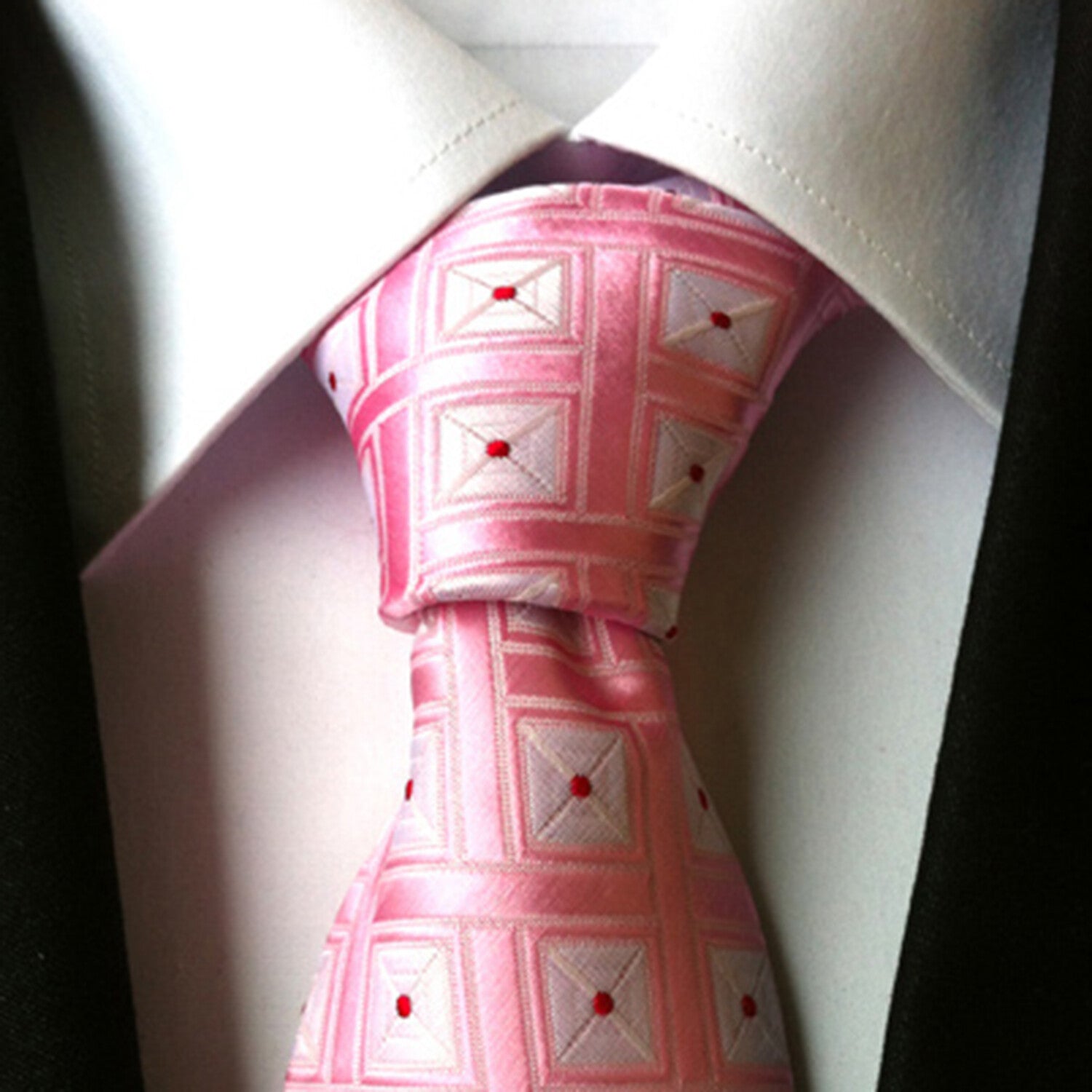 Formal Men's Necktie // Pink & White Square Dot