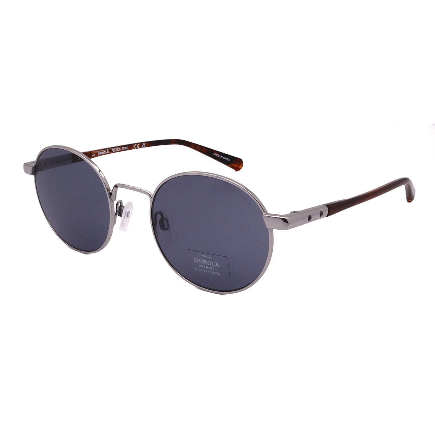 Shinola // Men's Round SH2301S 045 Sunglasses // Silver Brown + Blue Lenses
