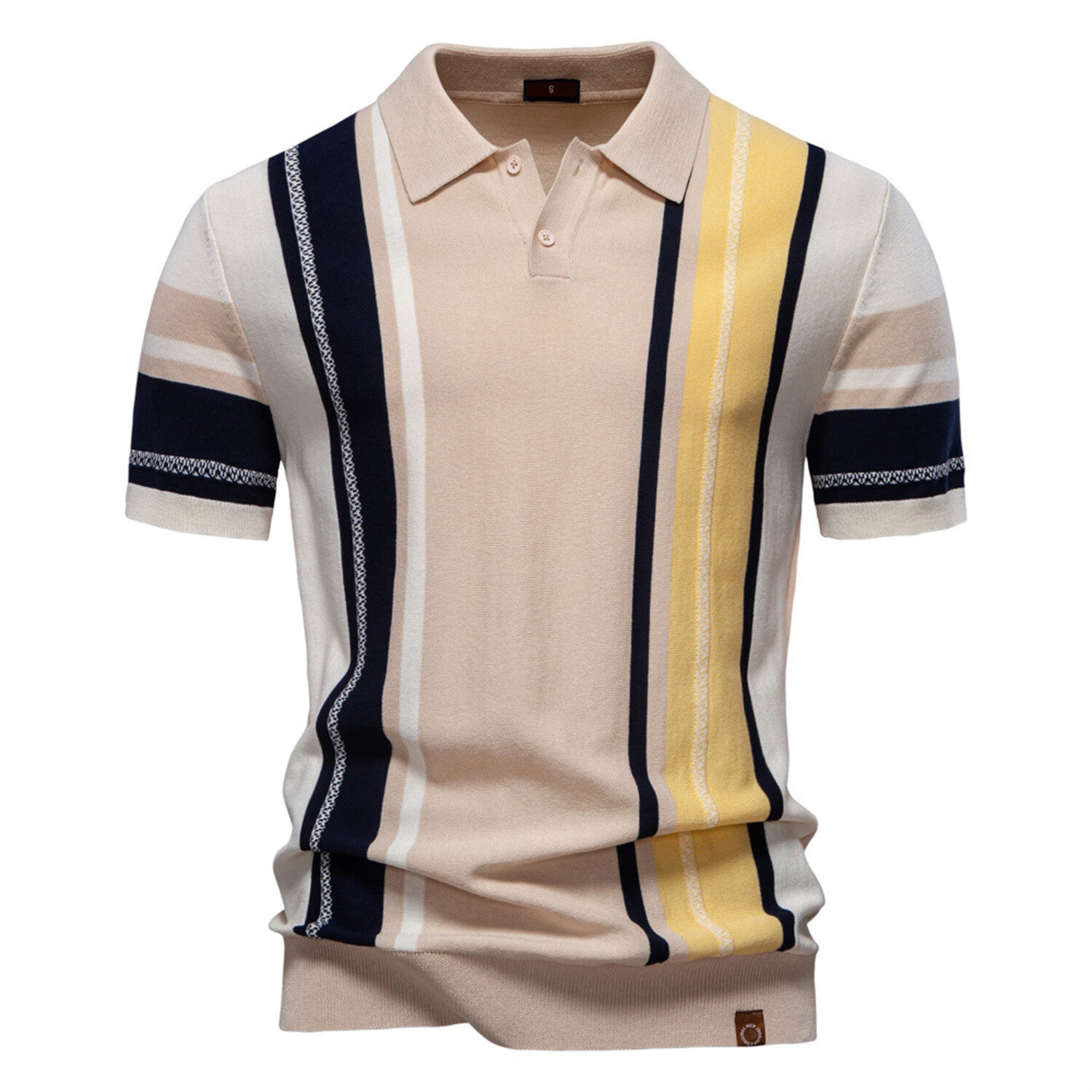 Vertical Asymmetric Print Striped Short-Sleeve Polo