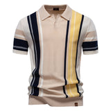 Vertical Asymmetric Print Striped Short-Sleeve Polo