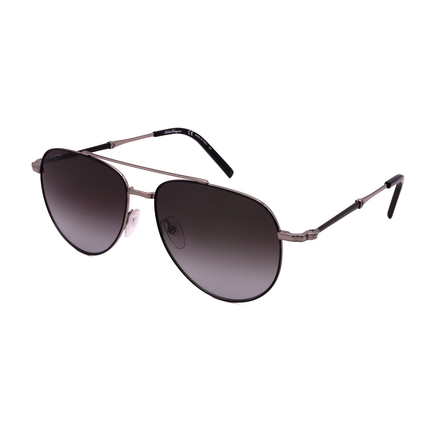 Men's // Ferragamo SF226S 086 Aviator Sunglasses // Black Silver + Gray Gradient