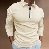 Long-Sleeve Waffled Quarter-Zip Polo