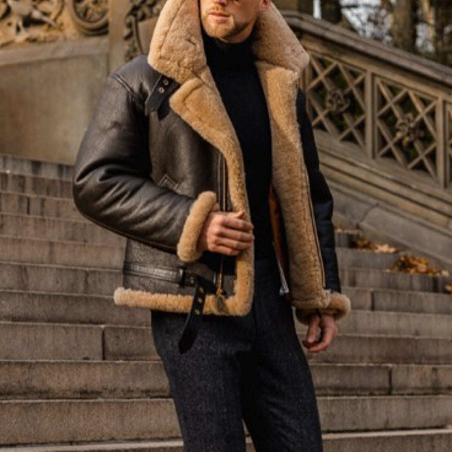 Faux Leather Fleece-Lined Jacket