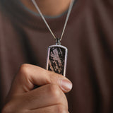Duxot Vezeto Sterling Silver + Cubic Zirconia + Black Meteorite Dog Tag Necklace // 25.6"