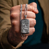 Duxot Vezeto Sterling Silver + Black Spinel + Cloudy Meteorite Dog Tag Necklace // 25.6"