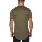 Crewneck Short-Sleeve Saddle Curved Hem T-Shirt