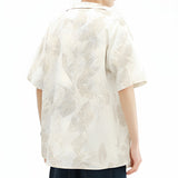 Leaf Pattern Short-Sleeve Oversized Button-Up