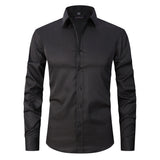 Satin Finish Long-Sleeve w/ Black Buttons Button-Up