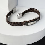 Duxot Accelero Stainless Steel + Leather + Gunmetal Meteorite Bracelet // 7.6"