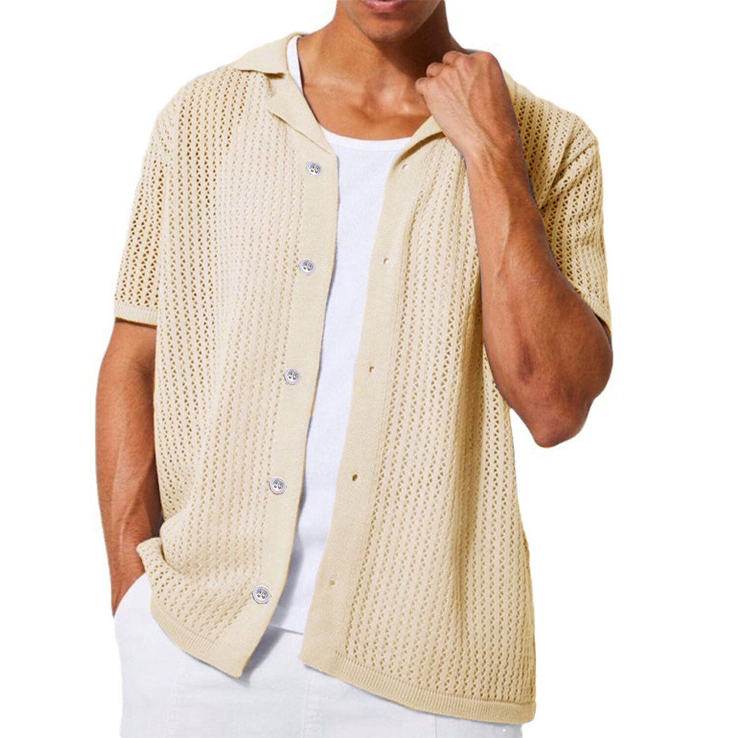 Knit Hollow Out Button-Down Shirt