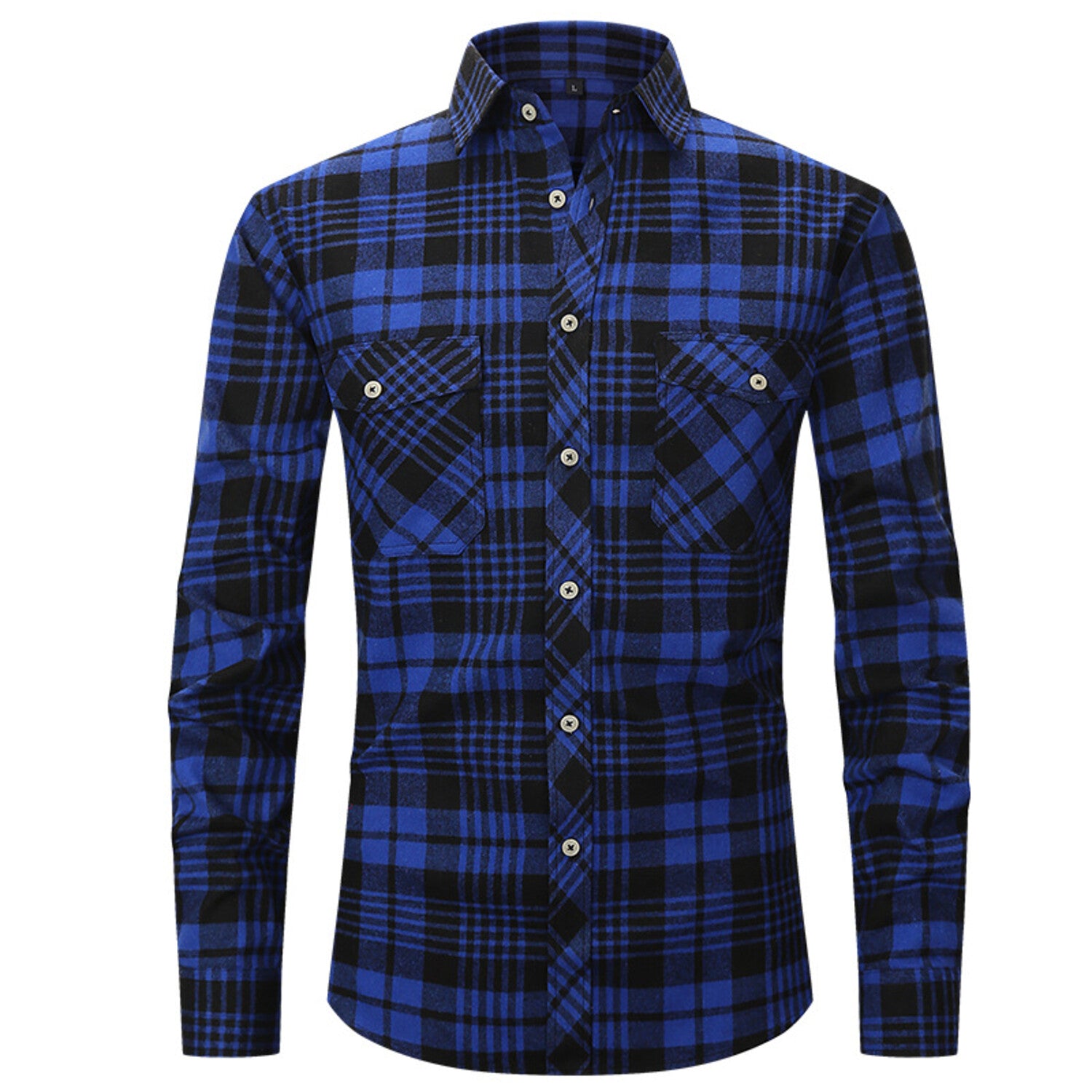 Tartan Print w/ 2-Front Pockets Long-Sleeve Button-Up