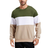 Crewneck Blocked Waffled Pullover