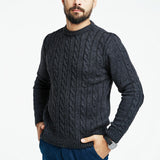 Crewneck Cable Knit Wool Sweater