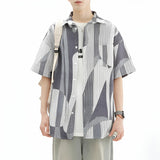 Geometric Pattern Short-Sleeve Overzised Button-Up