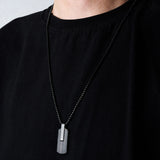 Duxot Atlantica IP Black-Plated Stainless Steel + Ebony Wood + Meteorite Dog Tag Necklace // 25.6"
