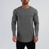 Crewneck Long-Sleeve Curved Hem T-Shirt