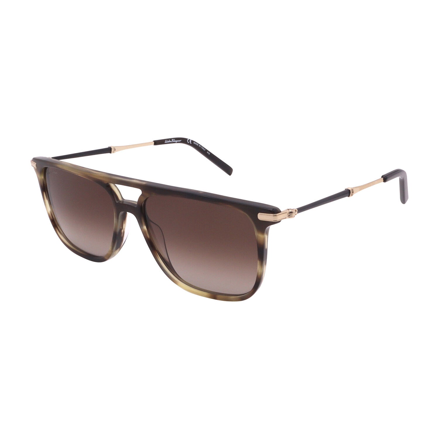Men's // Ferragamo SF966S 319 Square Sunglasses // Black Gold + Brown Gradient