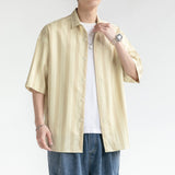 Striped Short-Sleeve Oversized Button-Up Shirt