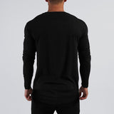 Crewneck Long-Sleeve Curved Hem T-Shirt