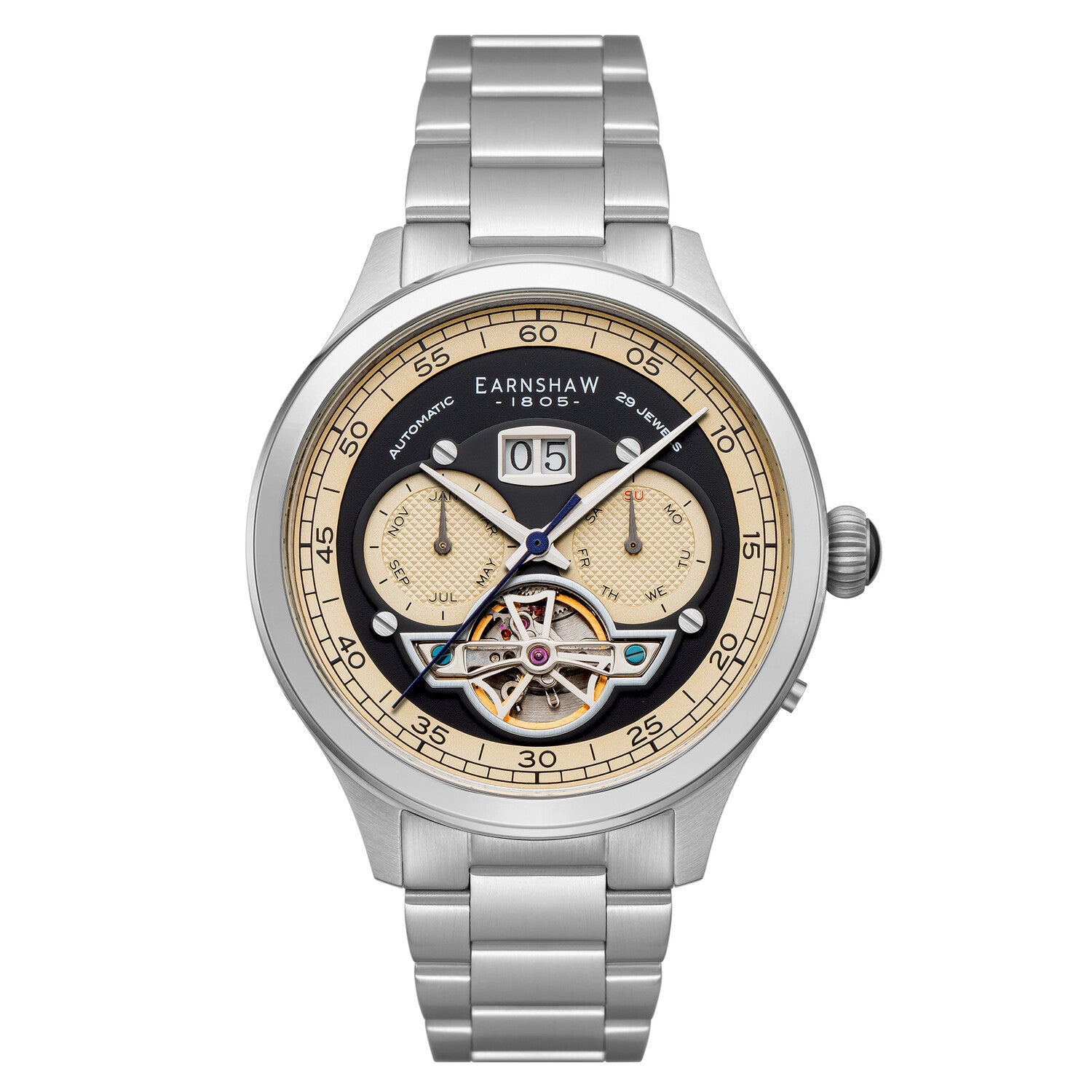 Thomas Earnshaw Baron Grand Date Calendar Open Heart Automatic // ES-8187-22