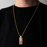 Duxot Accelero IP Gold-Plated Stainless Steel + Bubinga Wood + Meteorite Dog Tag Necklace // 25.6"