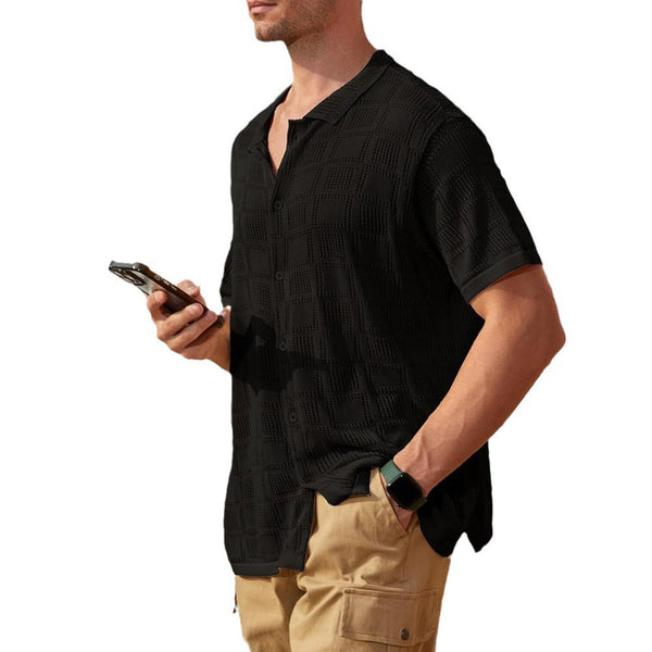 Check Knit Button-Up Shirt