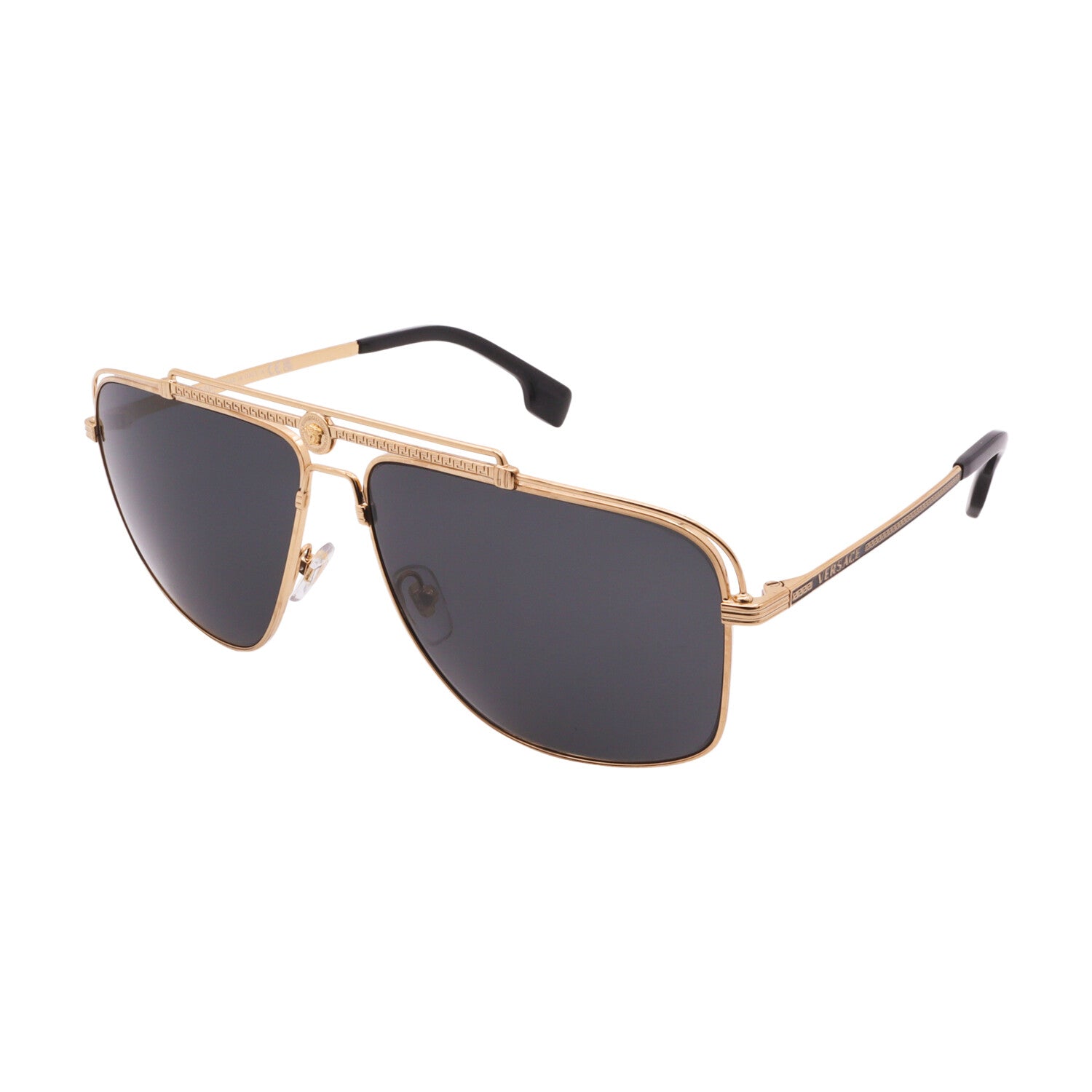 Versace // Men's // VE2242 100287 Aviator Sunglasses // Gold + Dark Gray