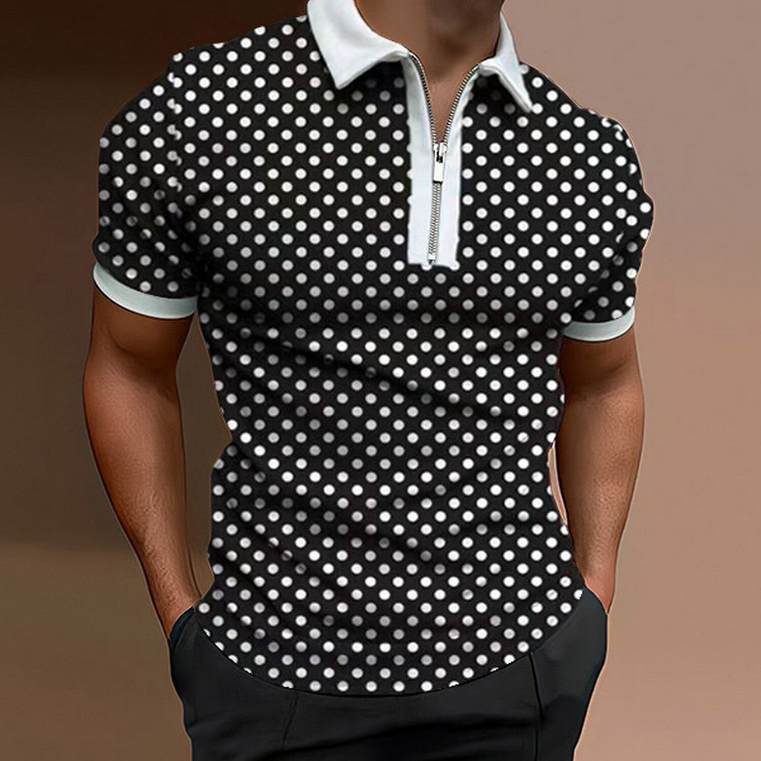 Polka Dot Short-Sleeve Quarter-Zip Polo