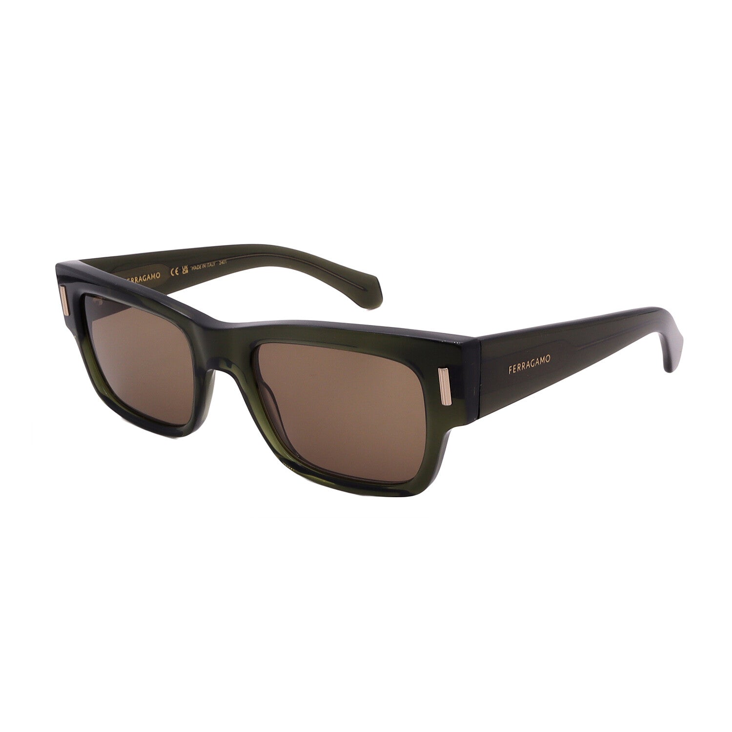 Men's // Ferragamo SF2011S 320 Square Sunglasses // Green Gold + Brown