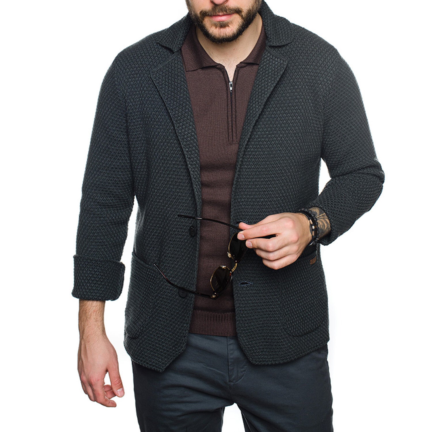 Double Breasted Knit Wool Cardigan