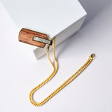 Duxot Atlantica IP Gold-Plated Stainless Steel + Meteorite + Bubinga Wood Dog Tag Necklace // 25.6"